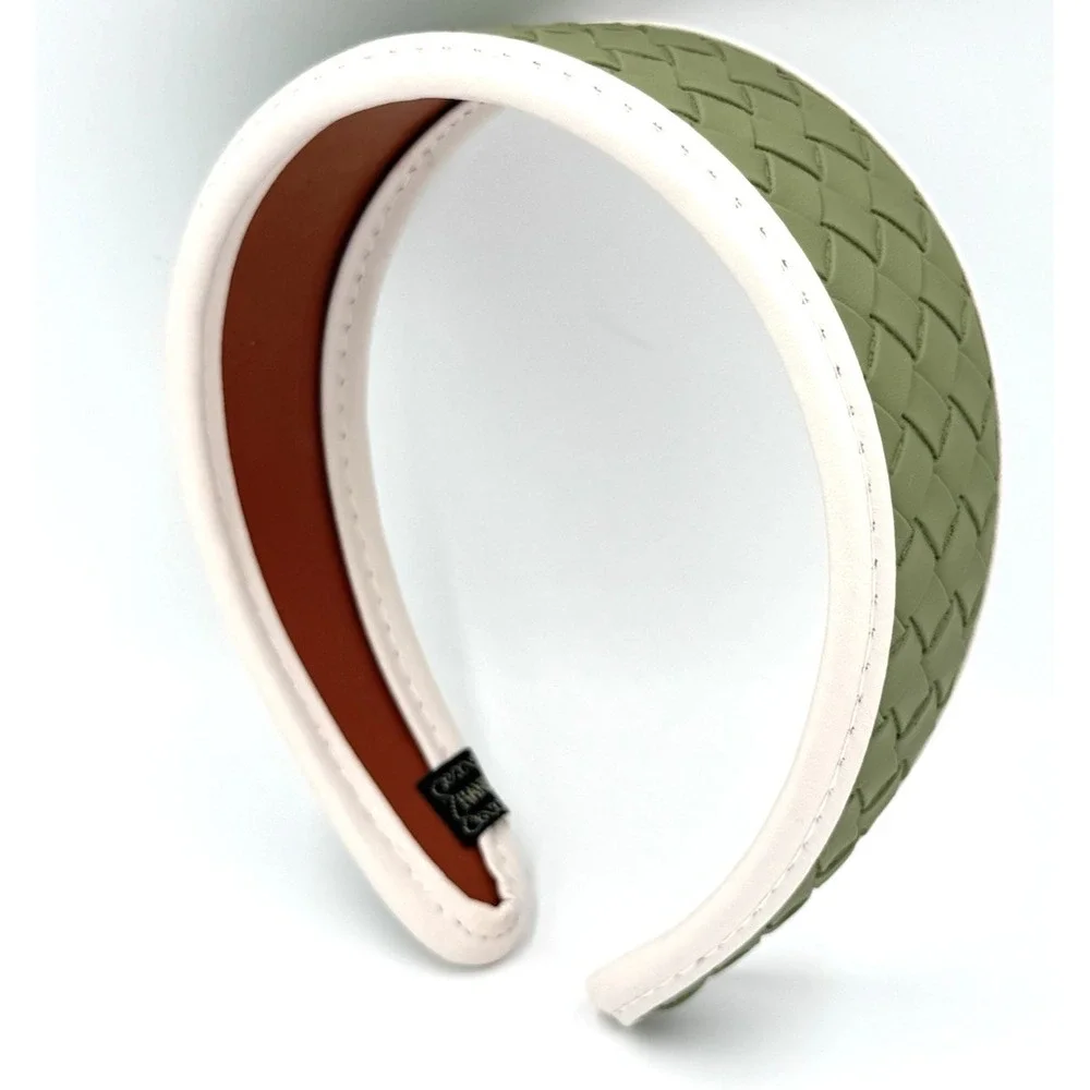 Handmade Neutral Faux Leather Headband Green Lagenlook Luxury Hair Accessory NEW